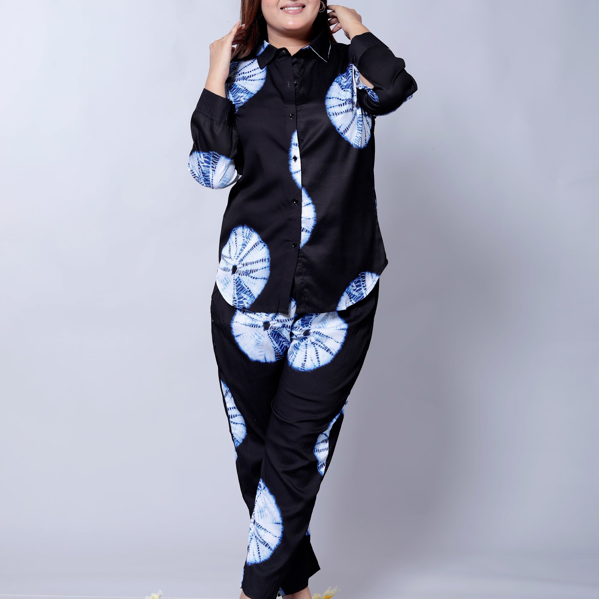 Trendy Blue shibori print Stylish Co-ord Set - D01162