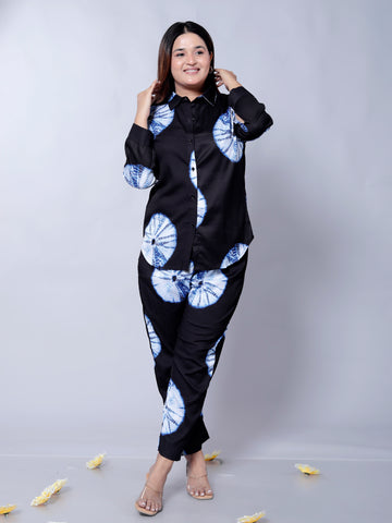 Trendy Blue shibori print Stylish Co-ord Set - D01162