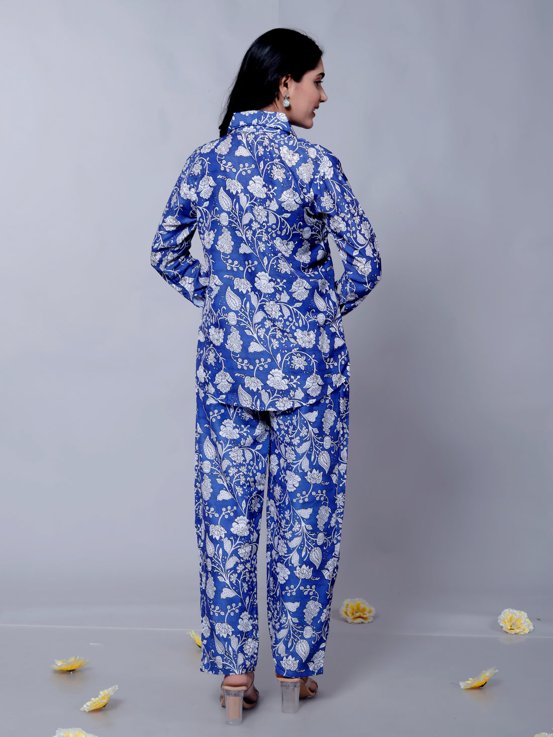 Blue Floral Textured Stylish Co-ord Set - Front View