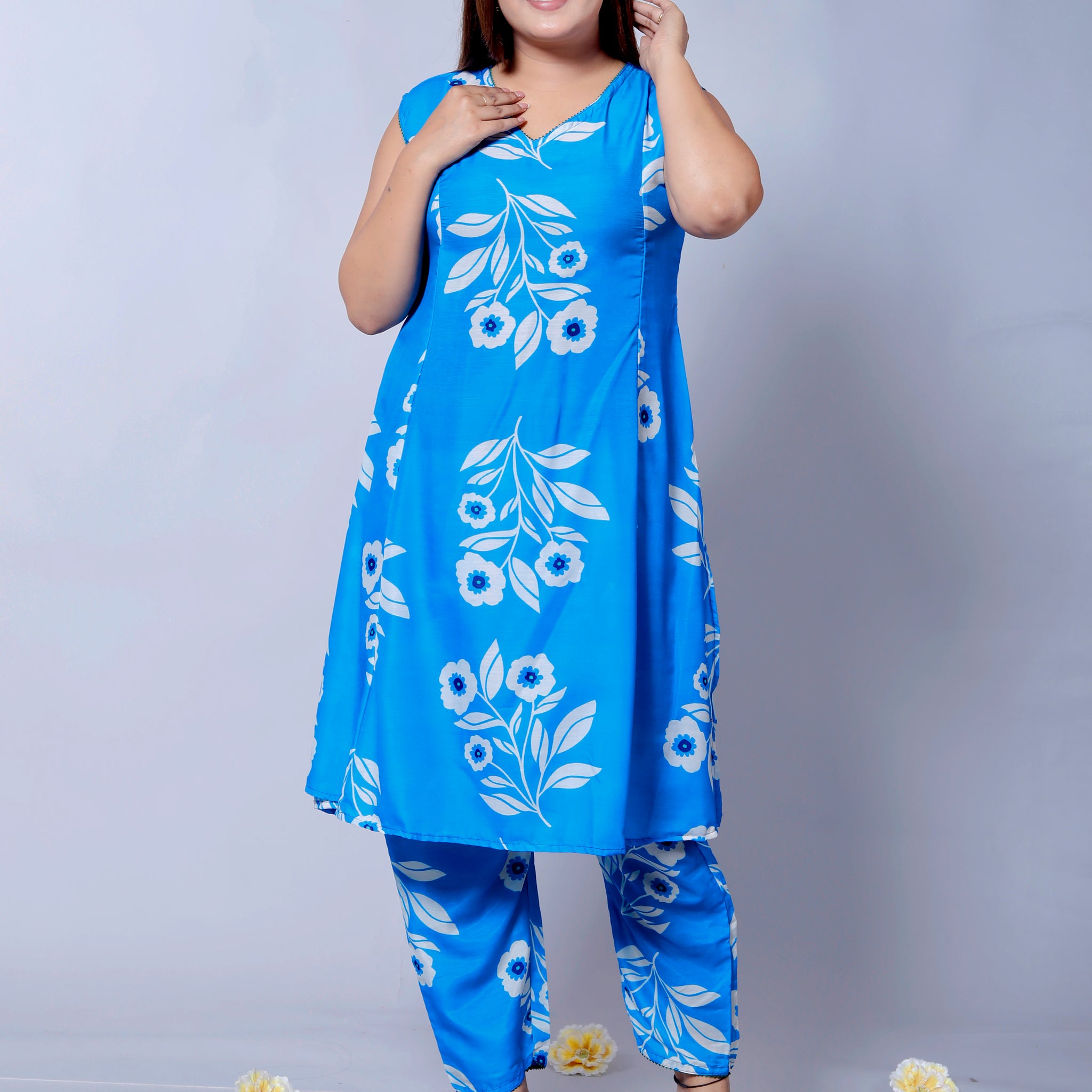 Blue Printed Muslin Cotton Co-ord Set D6022