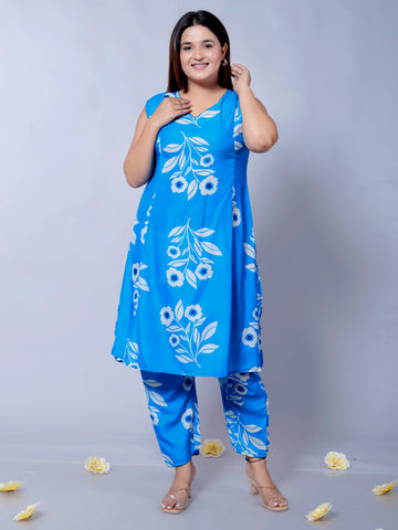 Blue Printed Muslin Cotton Co-ord Set D6022