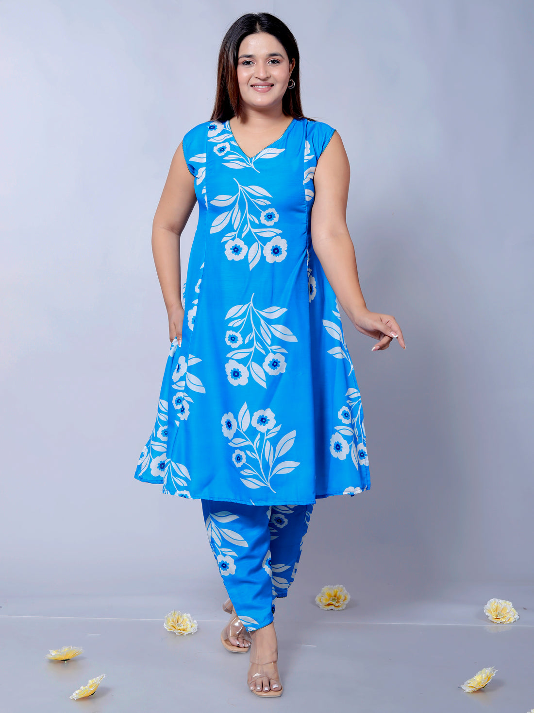 Blue Printed Muslin Cotton Co-ord Set D6022