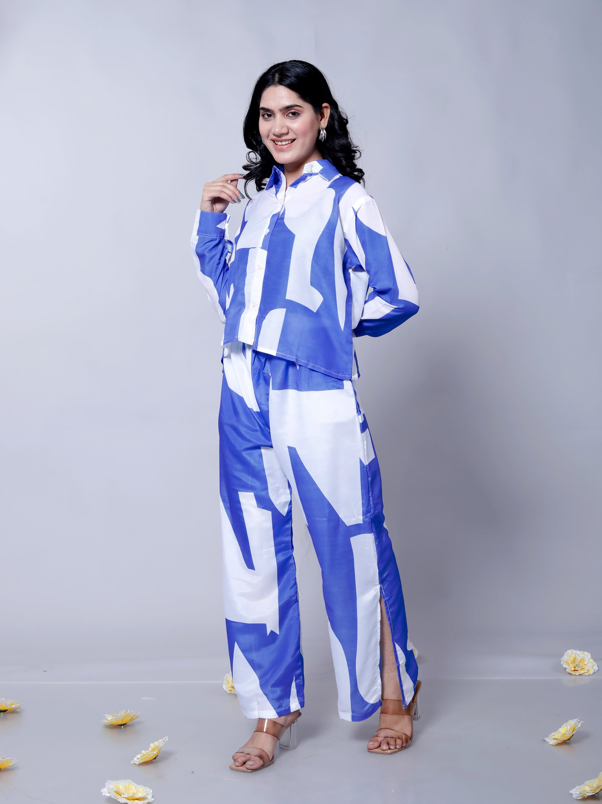 Comfortable Blue White Co-ord Set for Weekend Wear