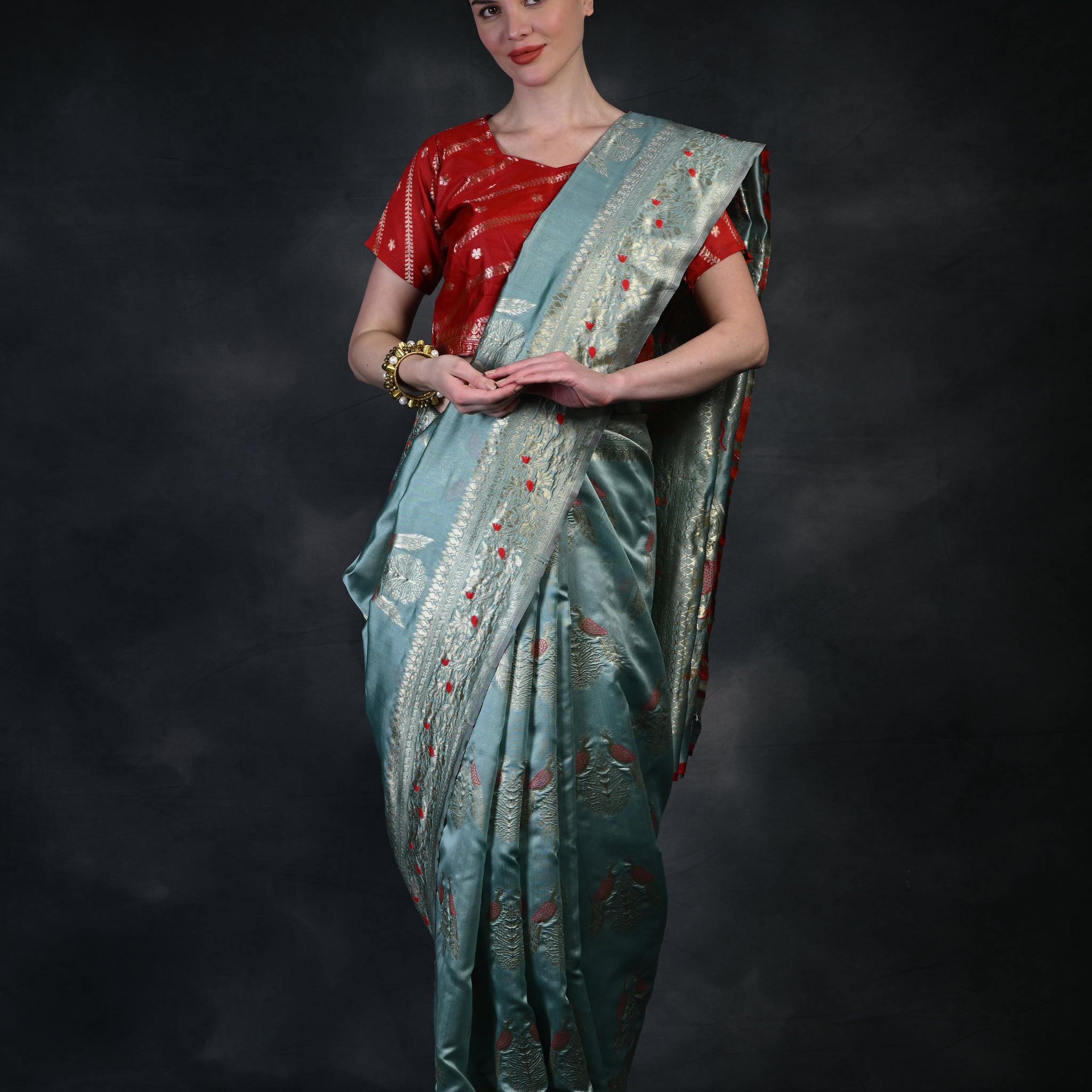 Elegant Banarasi Soft Silk Saree with Gold Zari & Brocade Work AY5089