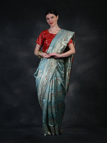 Elegant Banarasi Soft Silk Saree with Gold Zari & Brocade Work AY5089