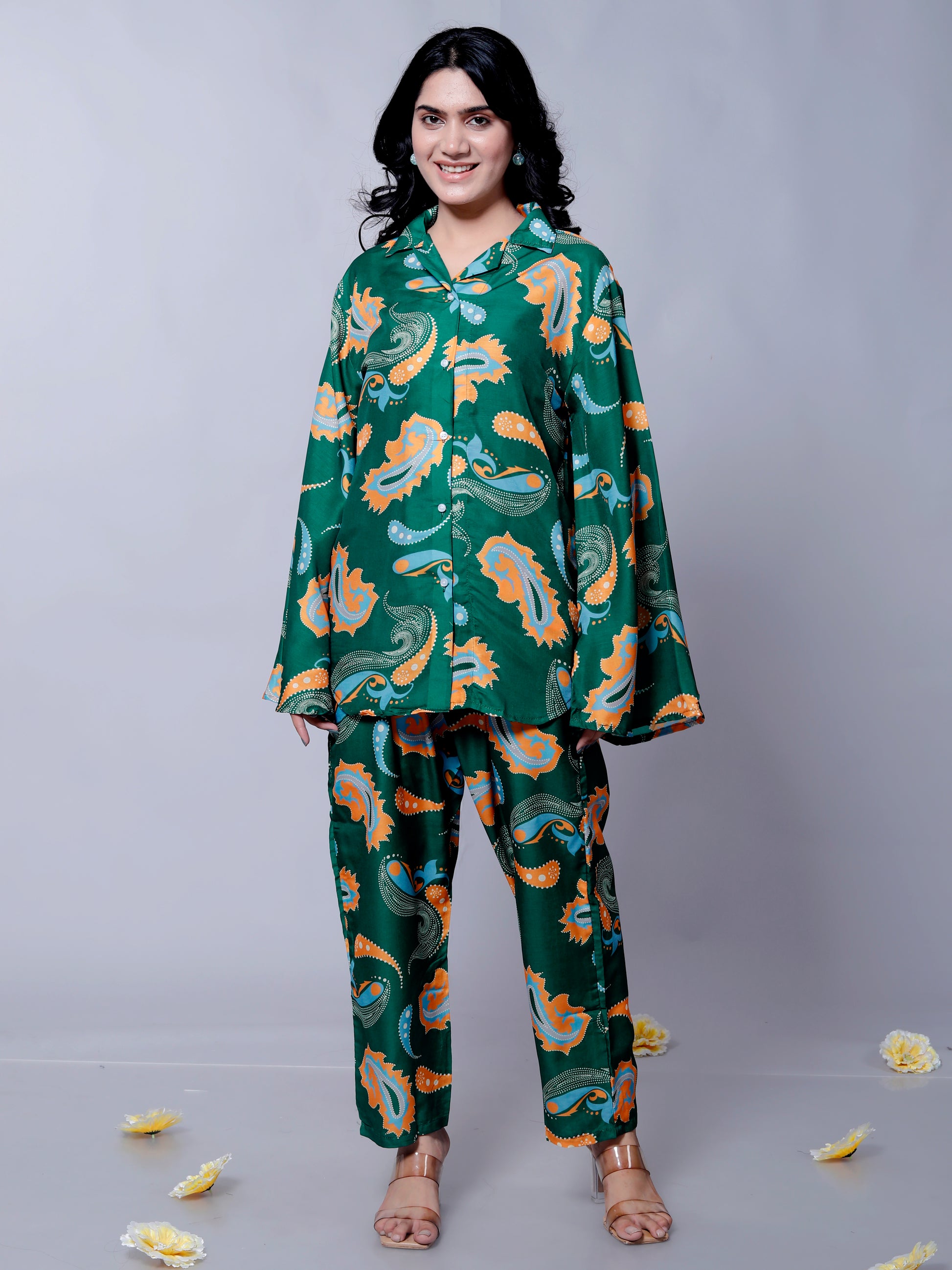 Stylish Green Co-ord Set perfect for parties and casual gatherings with its unique paisley print