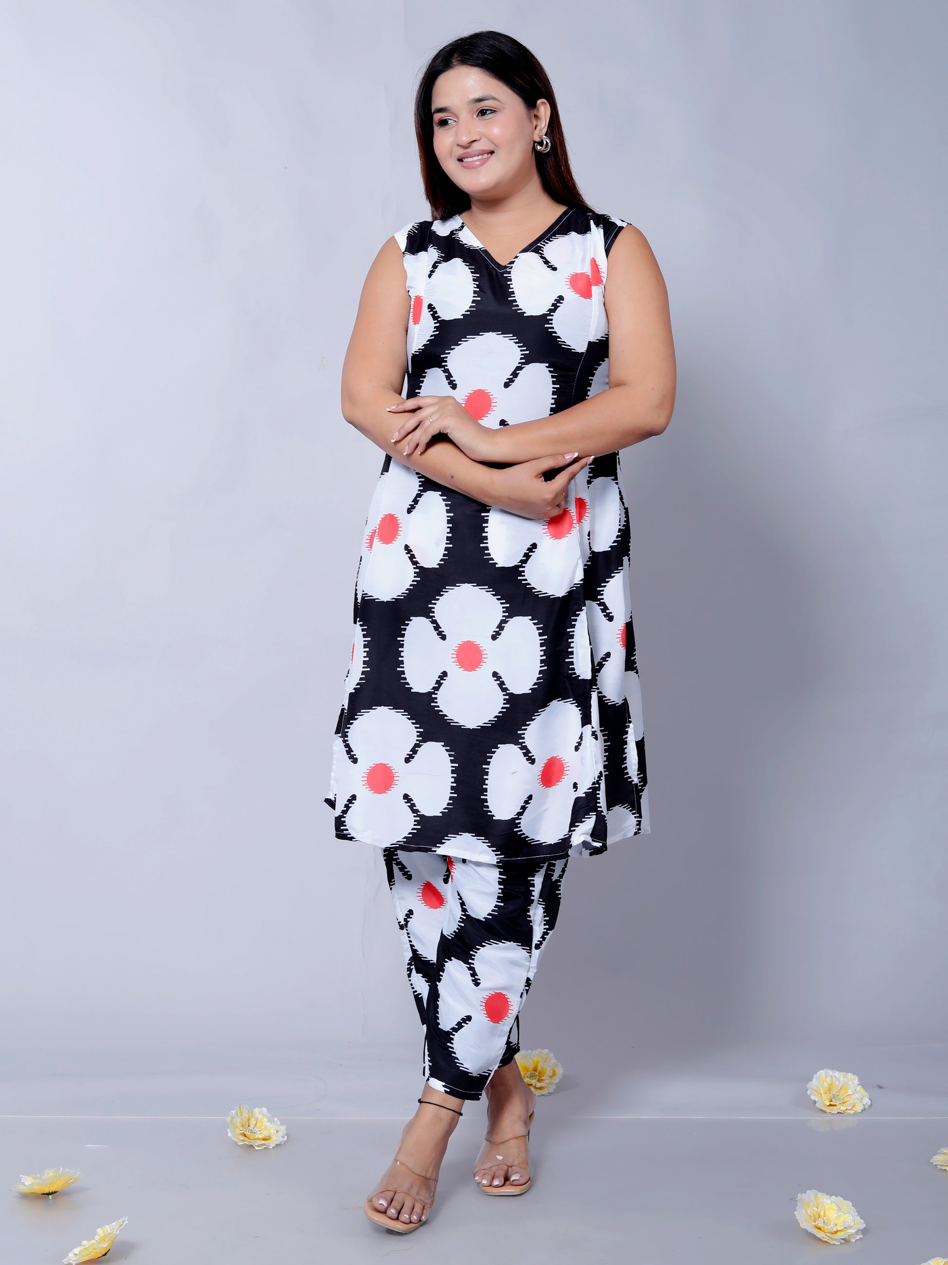 Stylish night party look with a floral printed kurti