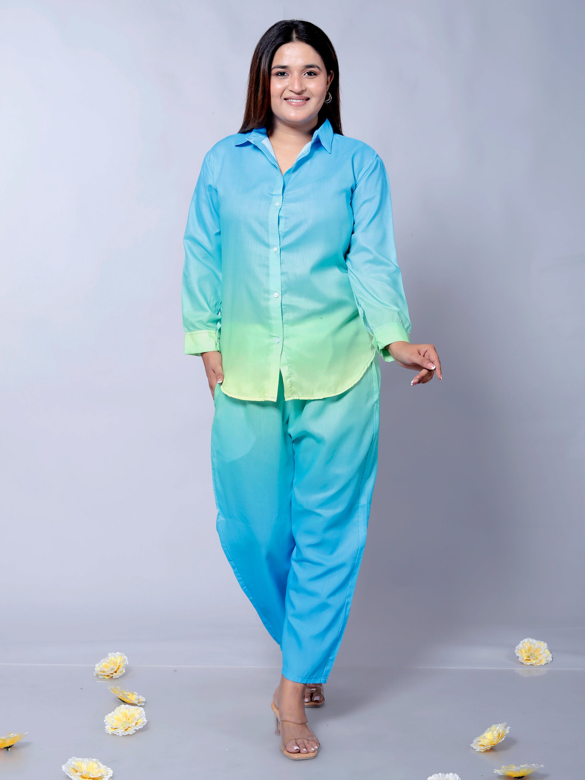 Ombre Gradient Print Shirt and Pant Set for Fashionable Everyday Wear