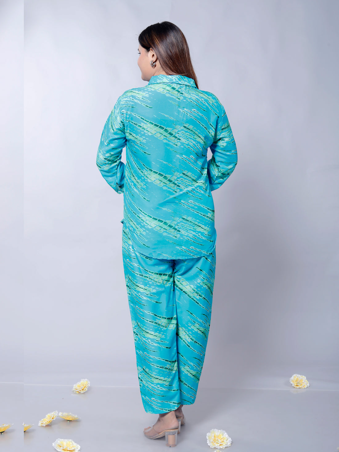 Women's Sky Blue Leheriya Print Co-ord Set - D01115