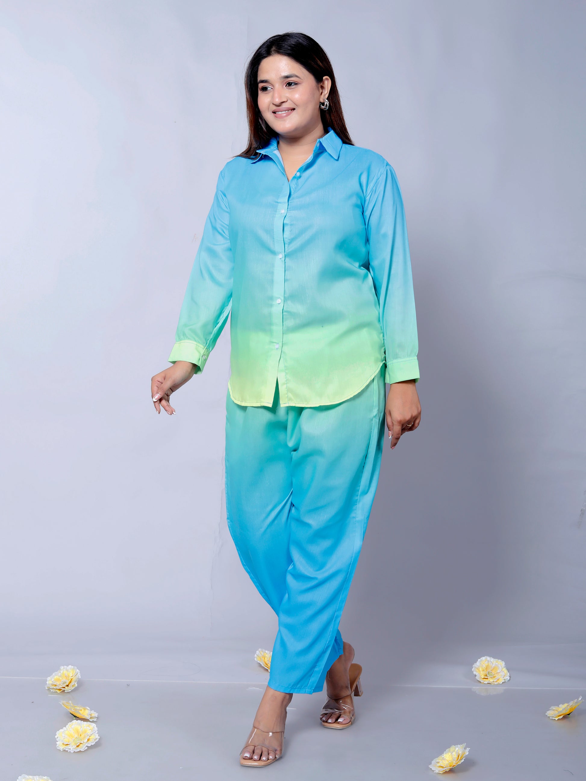 Vibrant Ombre Shirt and Pant Combo Set for a Chic and Comfortable Style